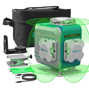 DECTEAM 4D 16 Lines Self-leveling Laser Level, 4 x 360° Green Cross Line Laser Levels with Horizontal & Vertical Lines, Rechargeable Battery & Magnetic Base Included - Imported from UK